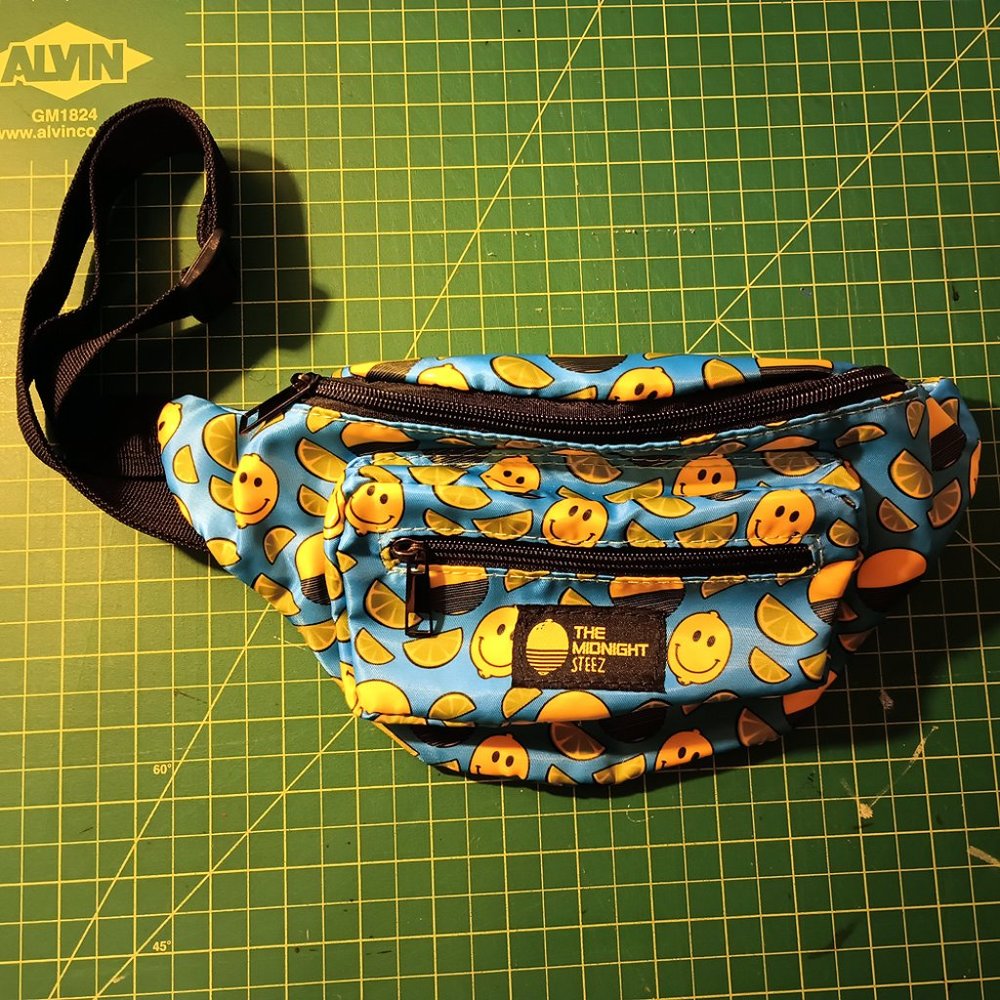 The Midnight Steez lemon pattern belt sling bag fanny pack happy face